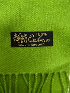 Unisex Lime Green 100% Cashmere Old Money Luxurious Fringed Scarf, 11.5” x 70”